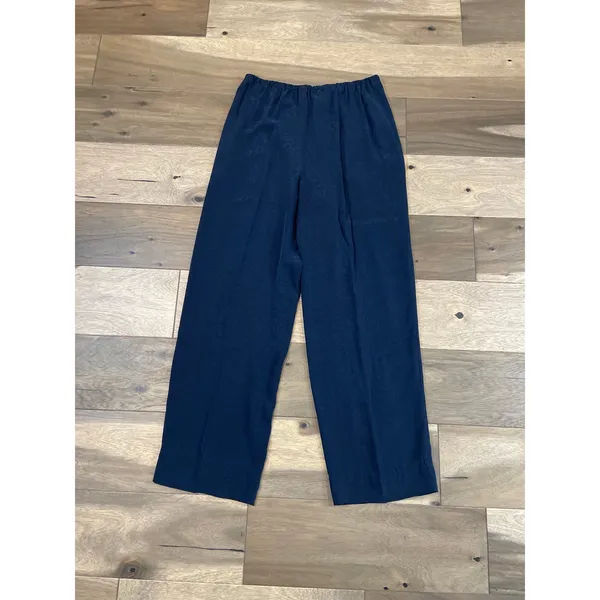 Chaus Pants Size 8 Navy 100% Silk Straight Leg Elastic Waist Vintage Trousers - Image 2