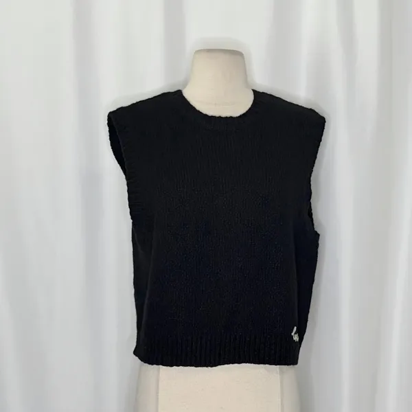 COACH Crewneck Sweater Vest Black Embroidered Organic Cotton Wool Cashmere Large - Image 3