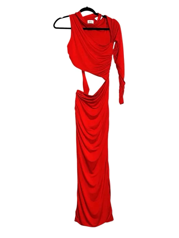 Oh Polly Adoria Single Sleeve Red Cutout Midi Maxi Dress US 6 - Image 3