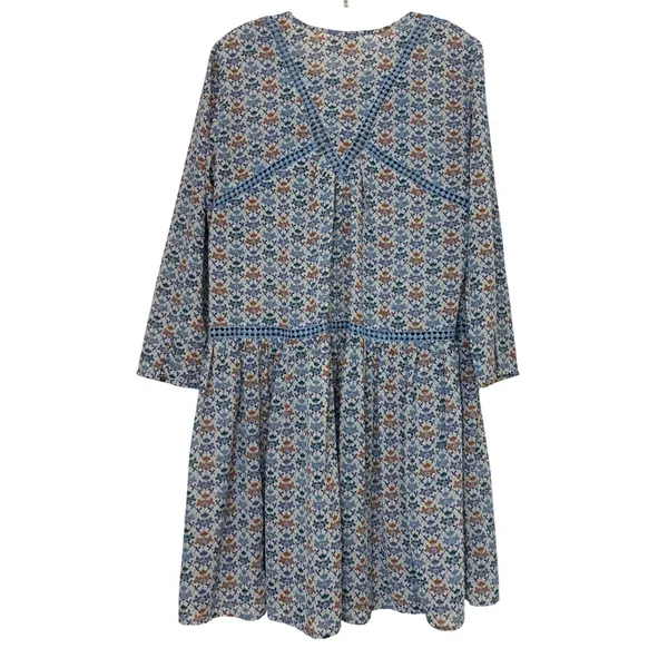 Holding Horses Anthropologie Blue Floral Babydoll‎ Mini Dress Crochet Trim - 10 - Image 6