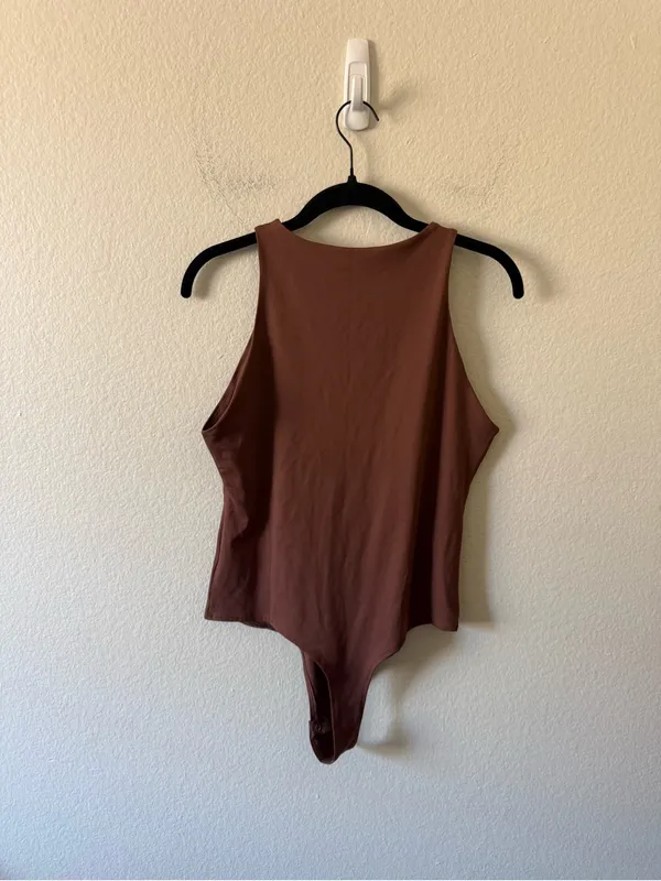 Reoria Sleeveless Racer Back Halter Neck Bodysuit Size L Brown Layer Fall Basic Size L - Image 5