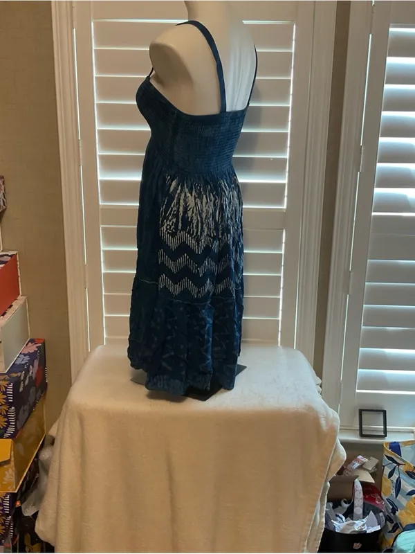 India Boutique Navy Smocked Midi Dress - Image 5