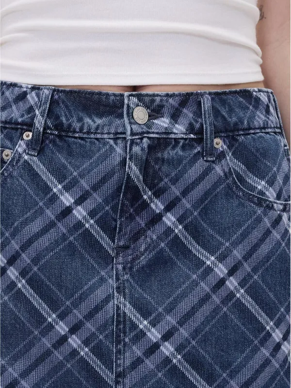 Gap Plaid Denim Mini Skirt NWT Dark Blue Indigo Plaid Size 26 / 2R - Image 4