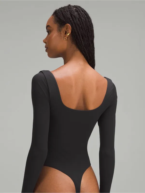NWT Lululemon Black Wundermost Ultra-Soft Nulu Square-Neck Long-Sleeve Bodysuit - Image 3