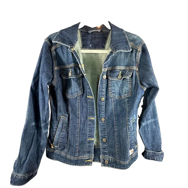 Carhartt Jacket Trucker Brewster Dark Wash Denim Jacket Womens Medium Western - Image 11