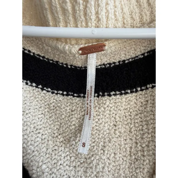 Free People Striped Boucle Knit V-Neck Cropped Sweater Vest Cream Black Small - Image 3