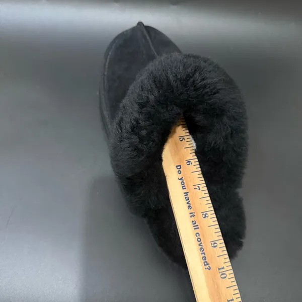 UGG Disquette Black Suede Leather Plush Sheepskin Platform Slippers Size 8 - Image 10