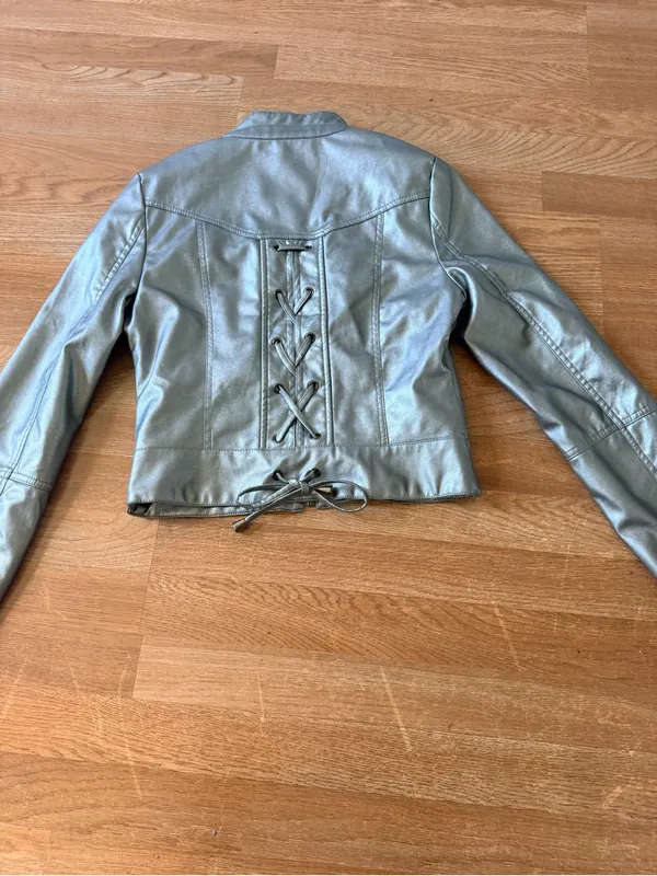 therapy Silver Metallic Faux Leather Varsity Jacket - Image 3