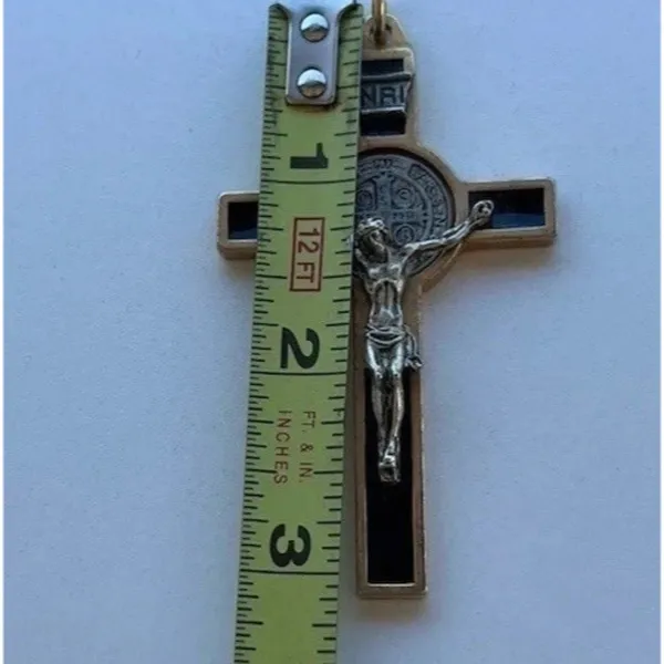 Vintage Ebony Inlay Crucifix Pendant 3" Jesus Christ Pectoral cross Pendant - Image 3