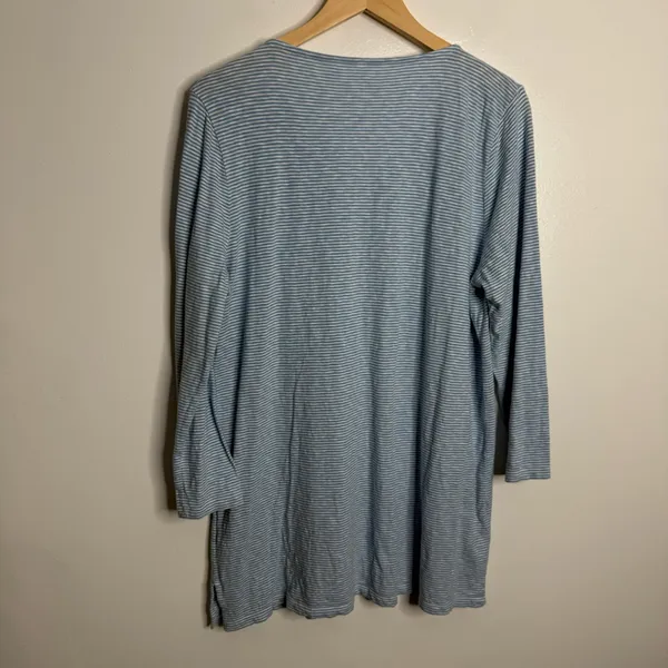 Talbots Cotton Tunic Beaded Neckline White/Blue Striped Large‎ Coastal Casual - Image 4