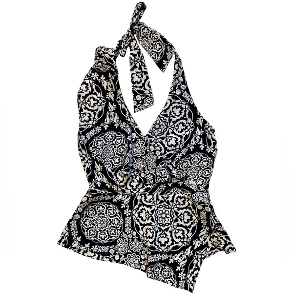 White House Black Market Silk Medallion Print Halter Top Size 10 NWT - Image 2