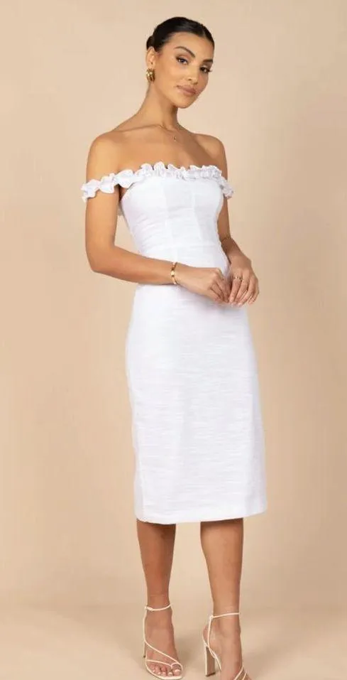 Petal & Pup Florez White Off the Shoulder Ruffle Midi Dress 4 - Image 7