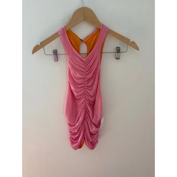 NWT‎ Free People Dancing Queen Reversible Ruched Tank Top Pink Orange XS - Image 3