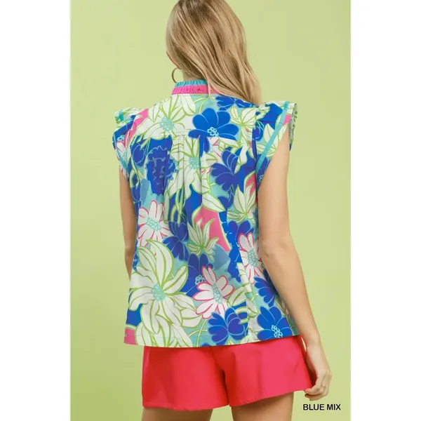 Umgee‎ Bold Floral Flutter Sleeve Top - Large - Image 3
