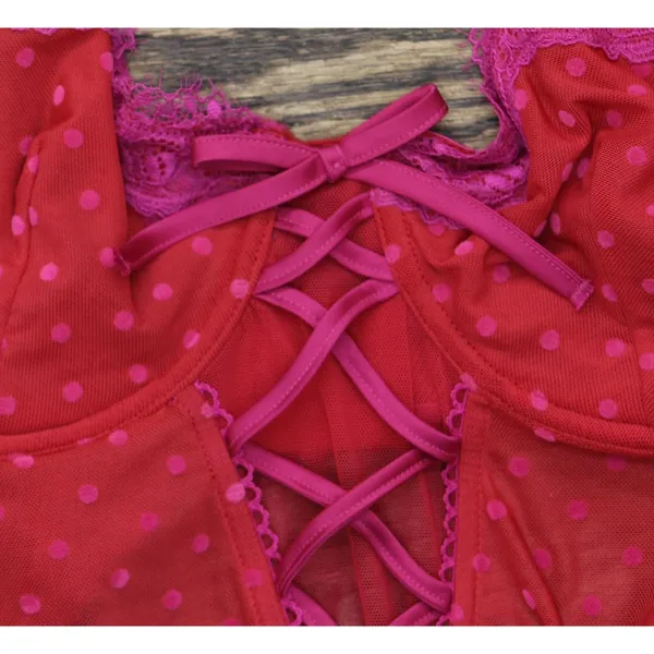 NWT INC International Concepts Floral Mesh Thong Bodysuit Crimson Leaf Red L - Image 7