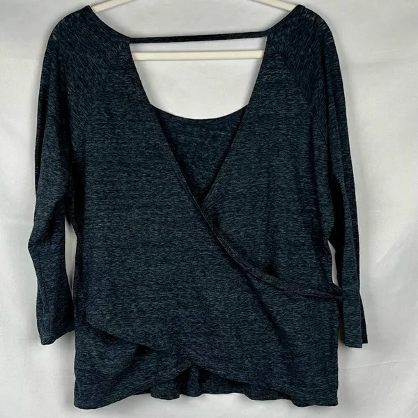 American Eagle Outfitters Women’s Gray 3/4 Sleeve Wrap Back Top Large - Image 2