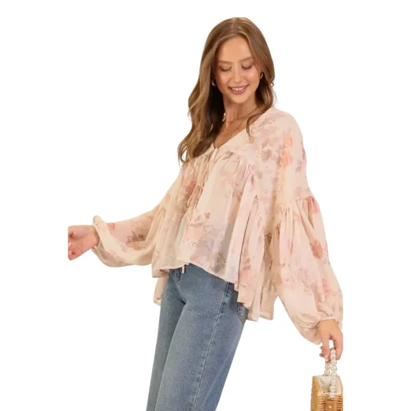 NEW With Tag Altar’d State Long Sleeve Floral Chiffon Top Blouse Shirt XS - Image 2
