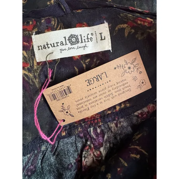 NWT Natural Life Rowan Floral Top Bohemian Cottage Festival Boho Tie Neck Large - Image 7