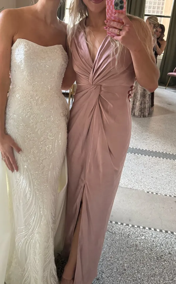 Billy J dusty rose satin twist midi dress, size 8 (AU) - Image 6