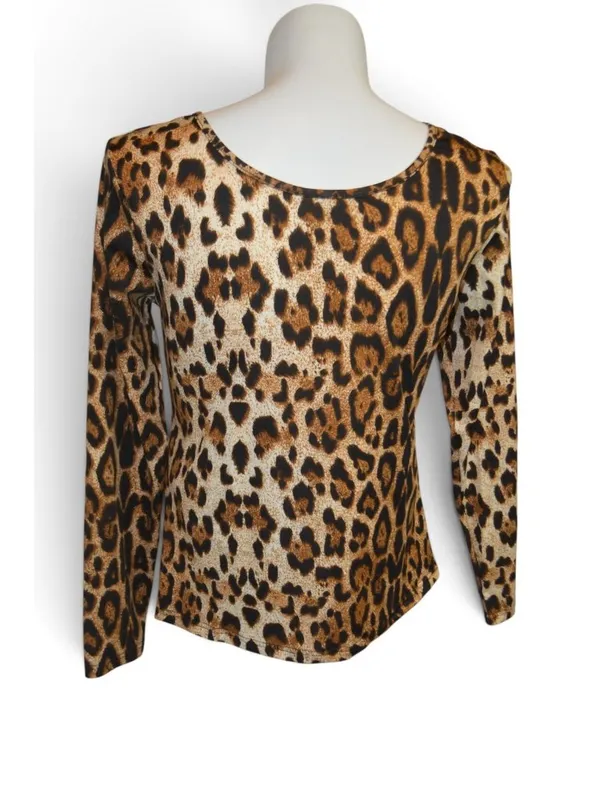 Womens XL Leopard Print Twist Front V Neck Long Sleeve Stretch Top Blouse - Image 2