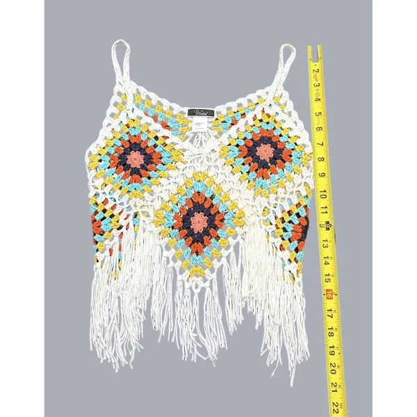 Vivid Granny Square‎ Crochet Fringe Crop Top Multicolor Boho Festival - Image 4