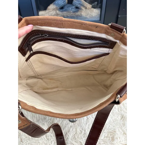 Brown Tote‎ Bag Purse Shoulder Bag Vintage Style Flap Over Closure Work School - Image 7