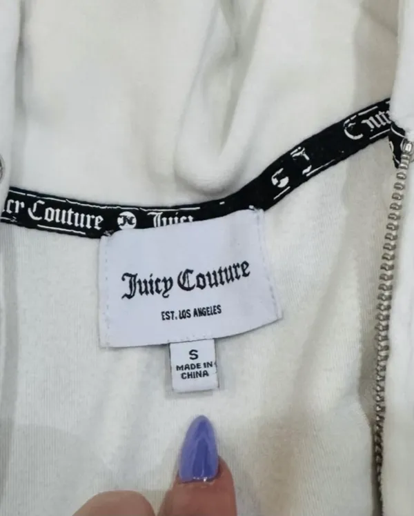 Juicy Couture Bling Velour Tracksuit Jacket Hoodie & Pants in Cream Soda - Image 11