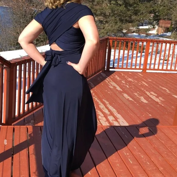 Von Vonni Raven Navy Blue Convertible Tie Wrap Maxi Dress - Image 5