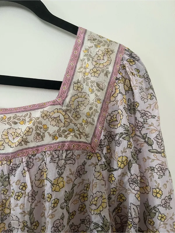 American Eagle Pink Floral Peasant Top Medium 100% Cotton Cottagecore - Image 2