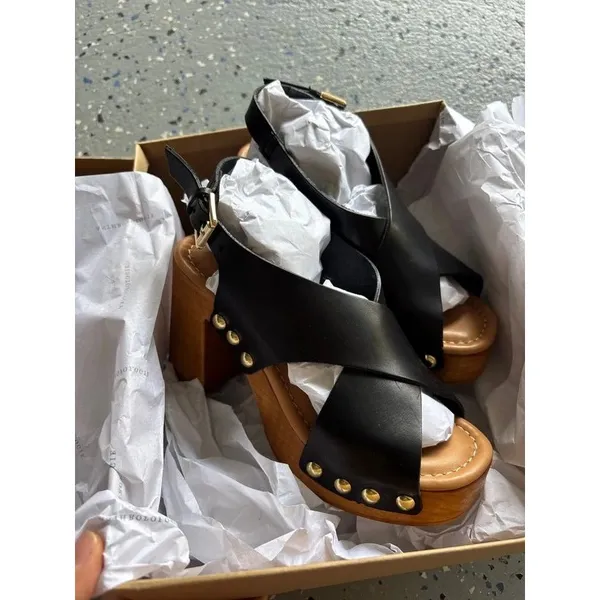 Anthropologie Studded Leather Wooden Heel Platform Sandals $180 - Image 6