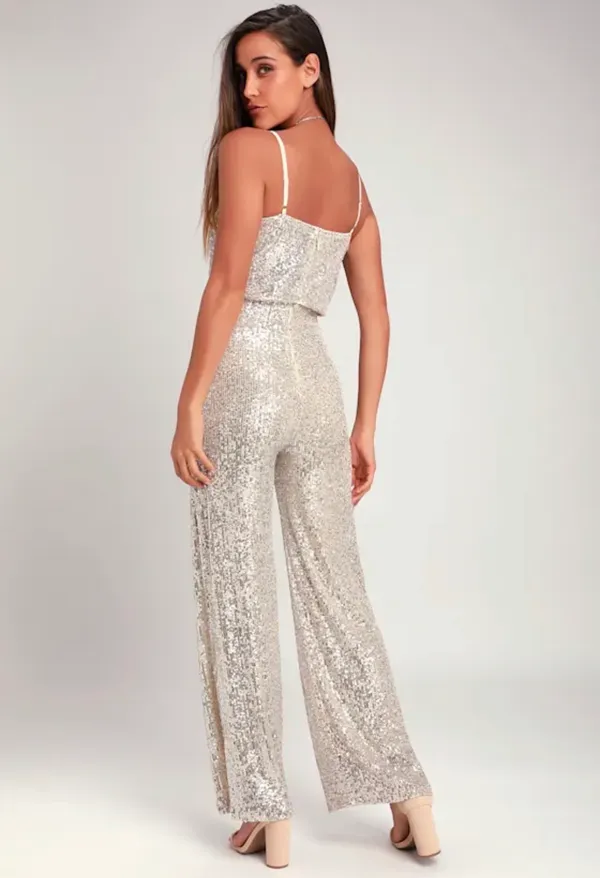 NWT Lulus Sequin Surplice Jumpsuit XS - Image 3