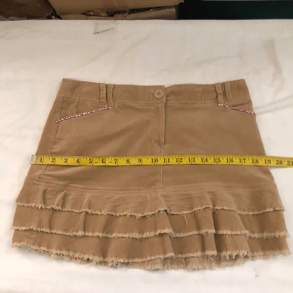 2000s Y2K Brown micro mini ruffle tiered corduroy skirt pink rhinestones-9/M #babydoll #fairycore #grunge #baddie #preppy trendy - Image 5