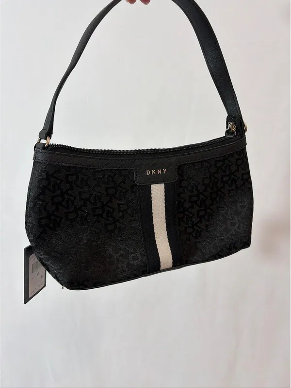 DKNY Black Baguette Hand Bag Purse Y2k Monogram Chic - Image 7