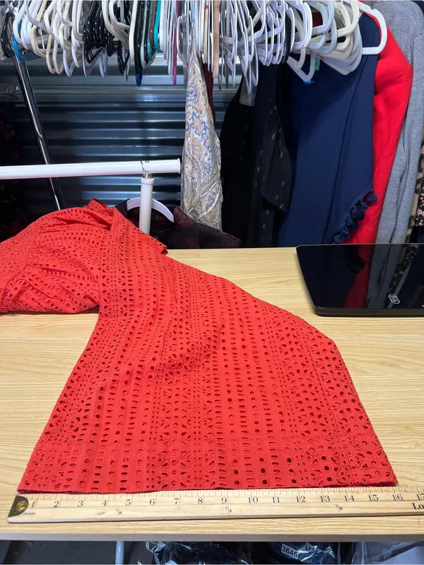 Anthropologie Coral Eyelet Wide Leg Cropped Pants Culottes Orange Red Size 0 - Image 11