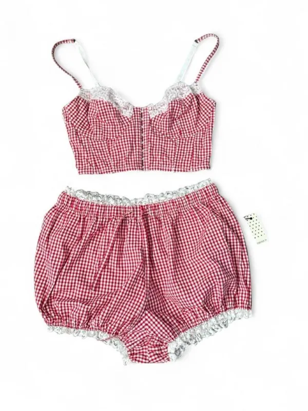 Forever 21 Gingham Bloomers Set Red - Image 2