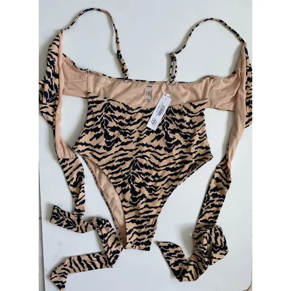 Baltic Born Cyprus One Piece‎ Swimsuit Animal Stripe Tan Black Cutout S0437B M - Image 6