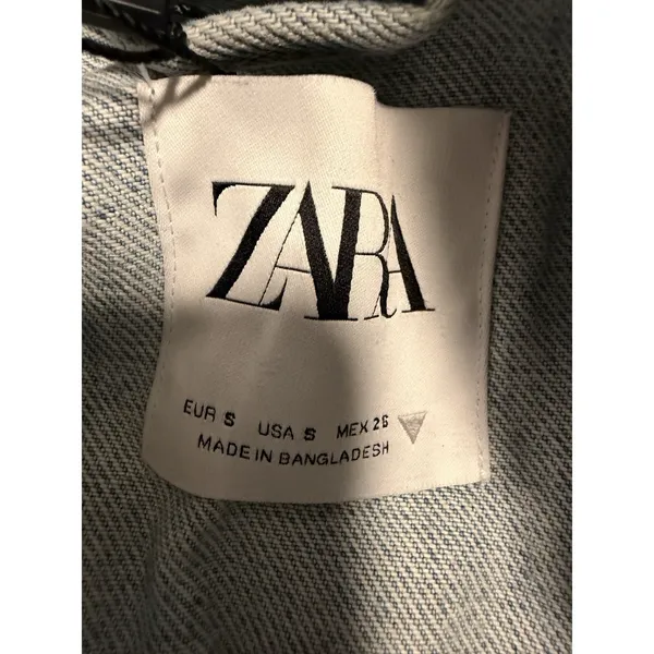 Zara Denim Jeans Jacket Cropped Blue Color‎ Block - Image 4