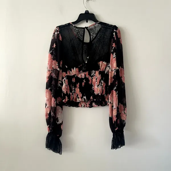 Free People Daphne Floral Lace Black Pink Romantic Boho Blouse NWT Size S - Image 4