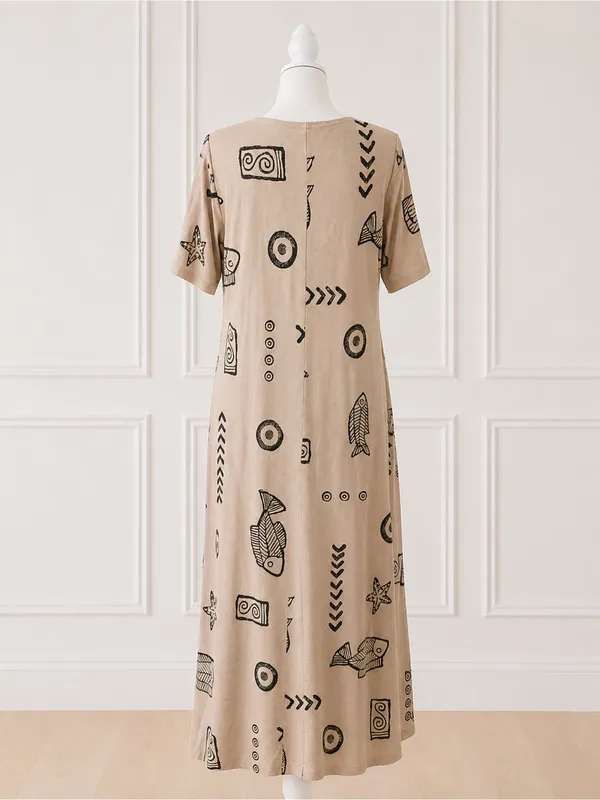 Laguna Bay USA Fish Print Midi Dress Small Coastal Cotton Blend Vintage - Image 3