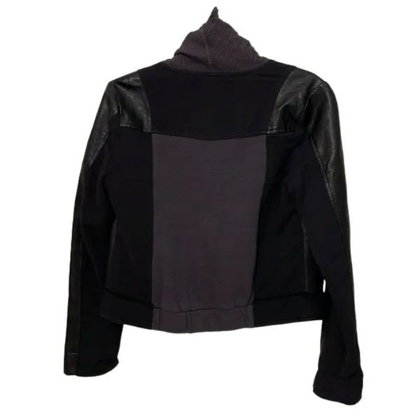 Miss Me Womens Jacket Small Dark Gray Black Mixed Media Faux Leather Moto Biker - Image 8