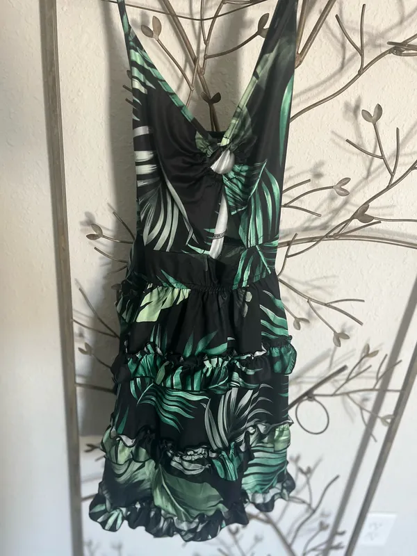 Tropical palm tree vacation dress Green Size M - Image 2