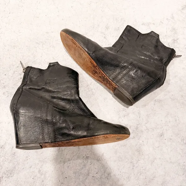 Frye Carson Womens Wedge Ankle Booties Leather Back Zip Black Women's 7.5 - Image 3