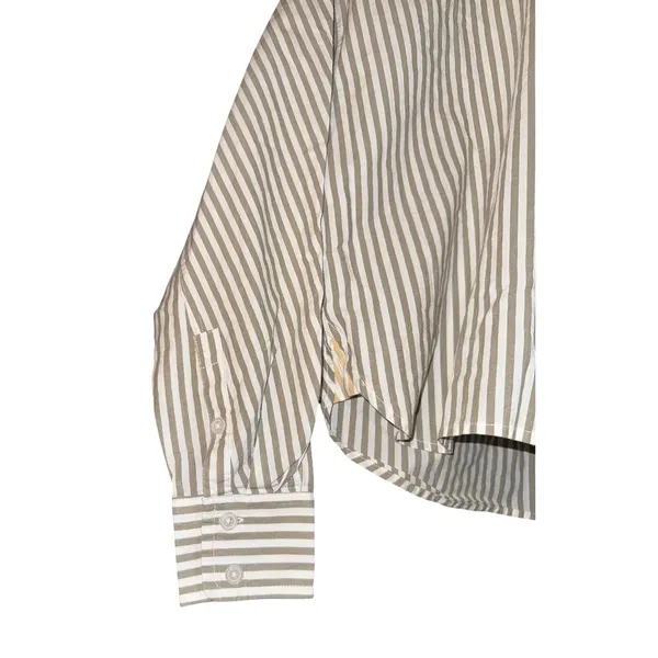 Madewell Flap Pocket Crop‎ Button Up Shirt Poplin Lagoon Women's Small Striped - Image 4