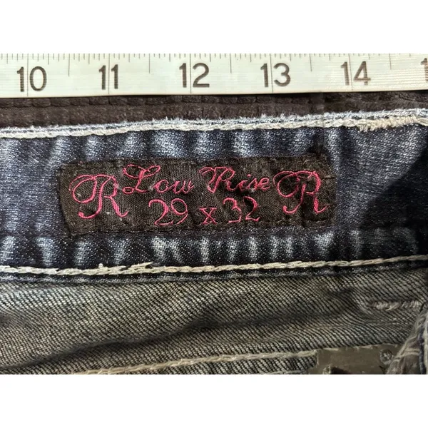 Rock & Roll Cowgirl‎ Bootcut Denim Jeans Pocket Beads Embroidered Gems Sz 29x32 - Image 7
