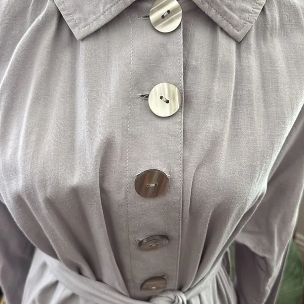 Free People Meet Me In Montauk Sky Gray Linen Boho Button Up Duster Trench Coat - Image 3