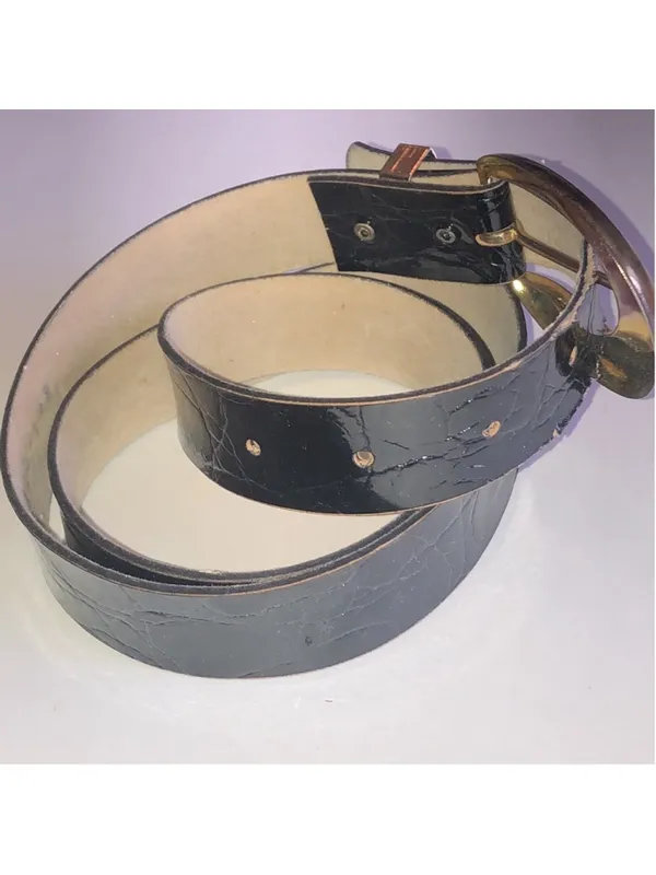 Classic Black Leather Belt with Gold Tone Buckle - Image 2