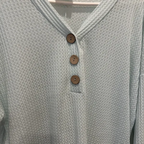 Fantastic‎ Fawn Womens Mint Green Waffle Knit Roll Tab Henley Top Medium Thermal - Image 3