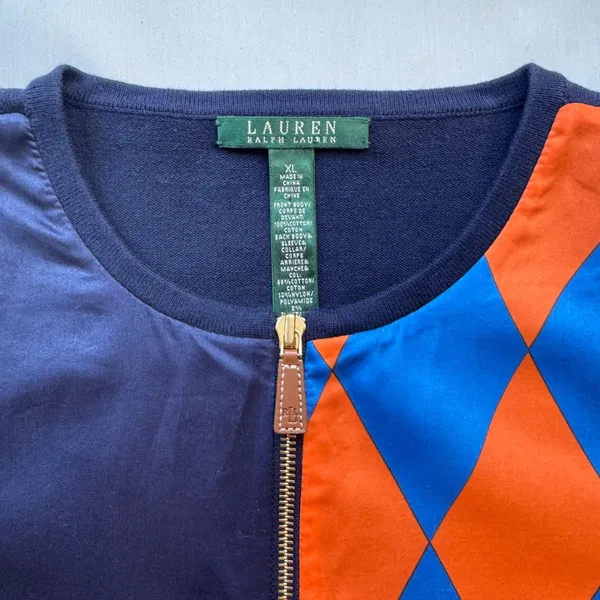 Lauren Ralph Lauren Women's XL Cardigan Sweater Colorblock Harlequin Mixed Media - Image 3