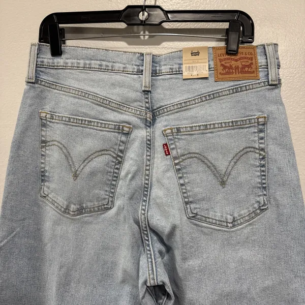 Levis Ribcage Bell Jeans Super High Rise Blue Denim Womens 32 x 32 Flare Retro - Image 7