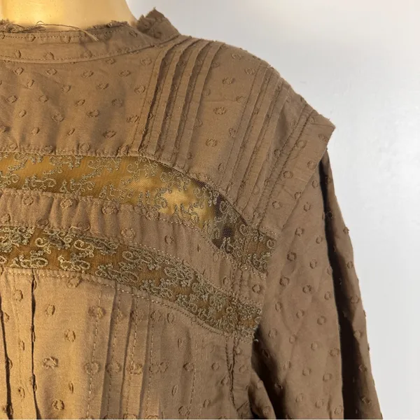 Anthropologie Pilcro Long Sleeve Mock Neck Dress Sz M Lace Loose Brown Swiss Dot - Image 7